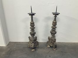 Antique paire de chandelier  18 siècles bois argenté 