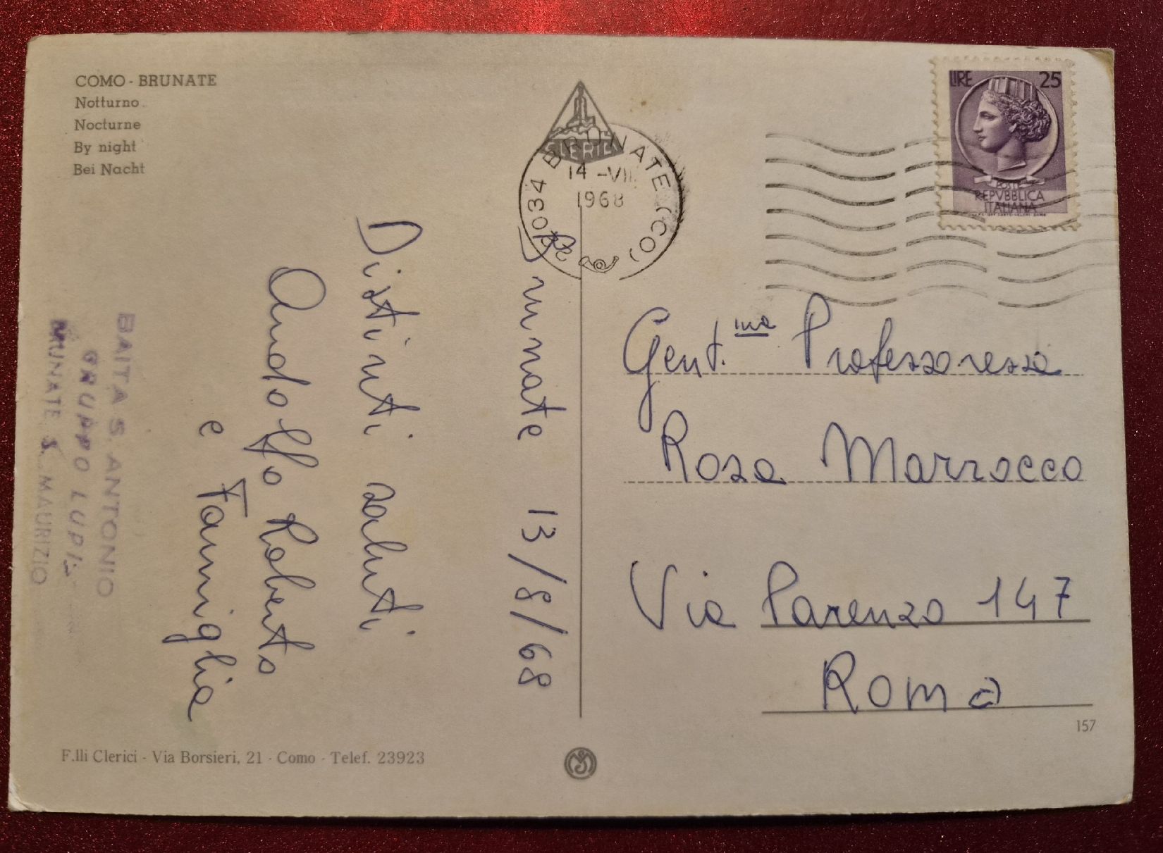 Cartoline postali: Como-Brunate bei Nacht 1968 – Usato da Melchnau venduto da Arthurius 1