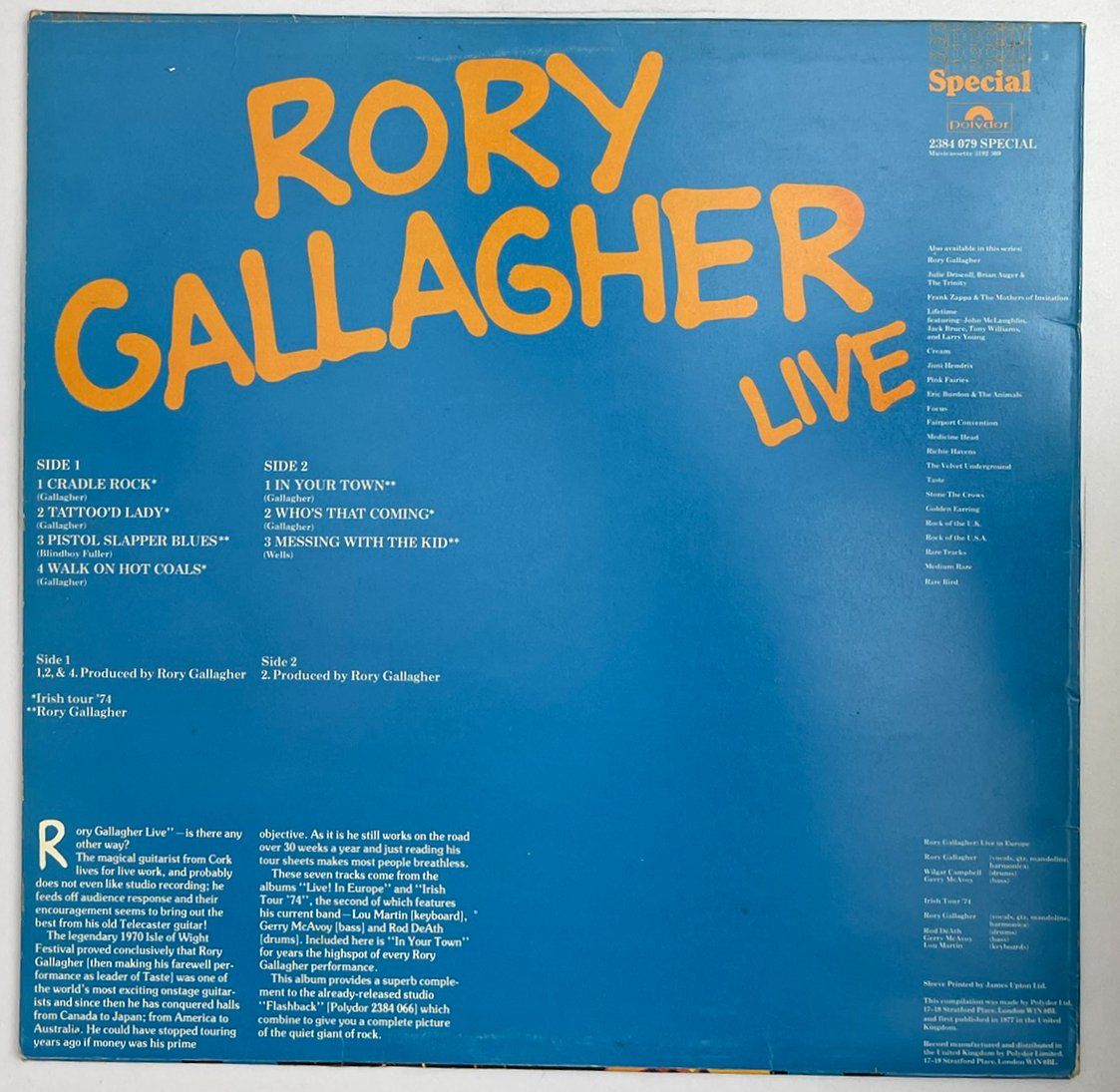 Dischi in vinile: LP: RORY GALLAGHER - Live – Usato da Frenkendorf venduto da Yard-Sale-2000 1