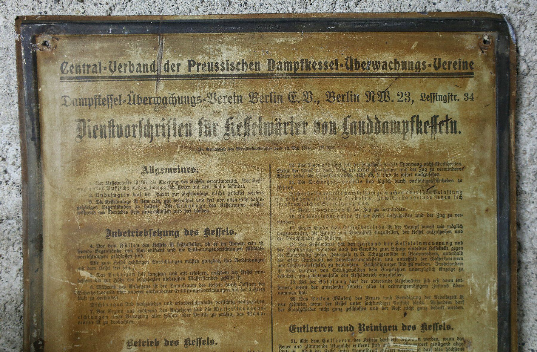 Insegne: Blechschild "Dienstvorschrift Kesselwärter" – Usato da Birrwil venduto da brandschatz_birrwil 2