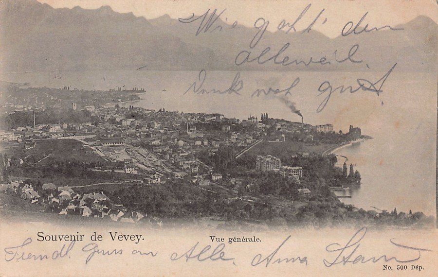 Cartes postales: Souvenir de Vevey, vue générale, circulée 1906 – D'occasion à Frauenfeld par POML