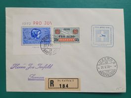 1937 PJ 84I + F26 obl. ST GALLEN 22.V.38 affr. mixte "R"