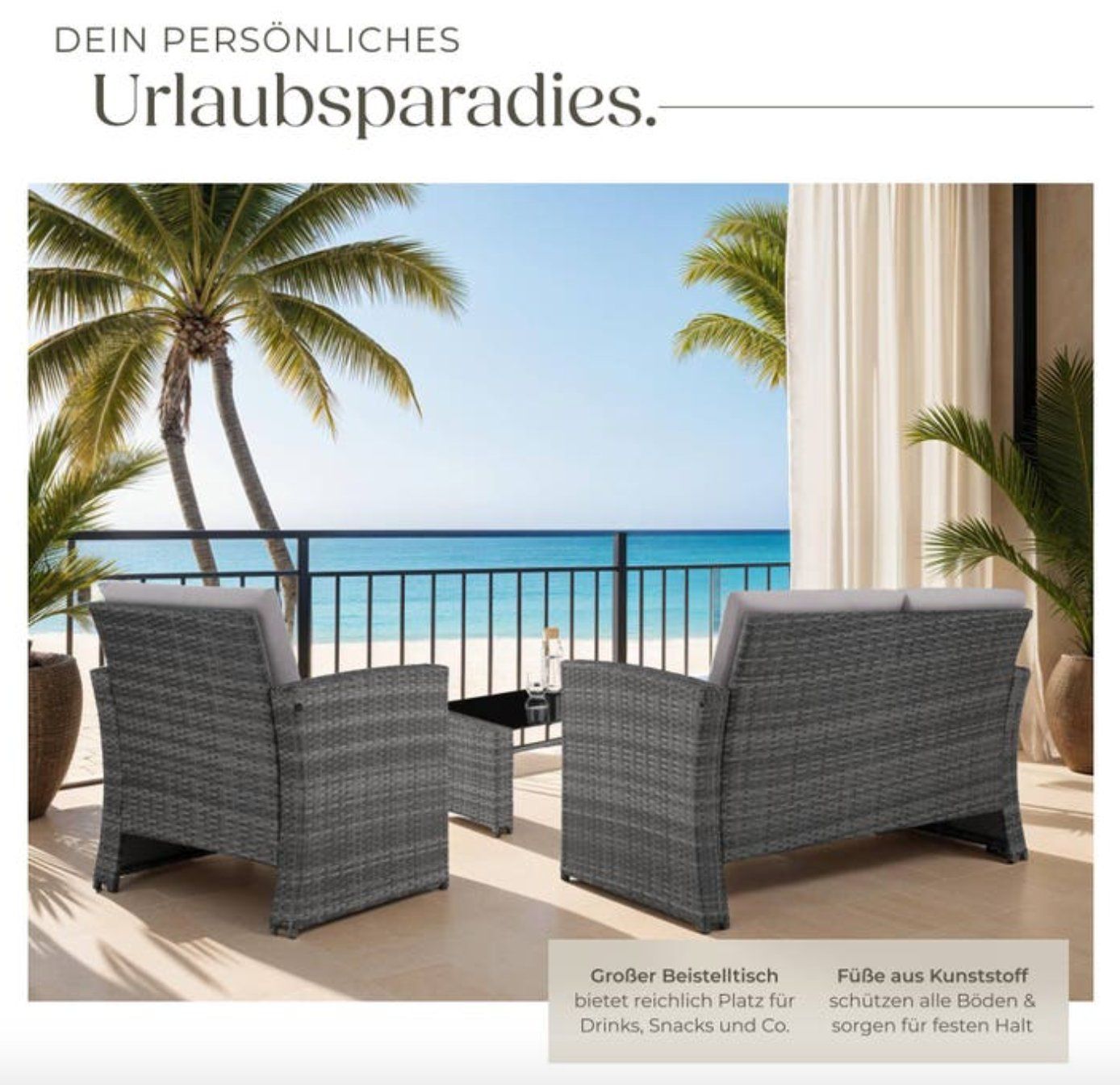 Set di tavolo e panche: Rattan Lounge Lucca grau/hellgrau - Gratis Versand – Nuovo e nell'imballaggio originale da Kleinwangen venduto da meinwarenkorb.ch 3