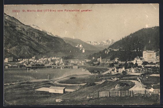 Cartoline postali: St. Moritz-Bad, Teilansicht vom Palaceho – Usato da Berlin venduto da bartko-reher