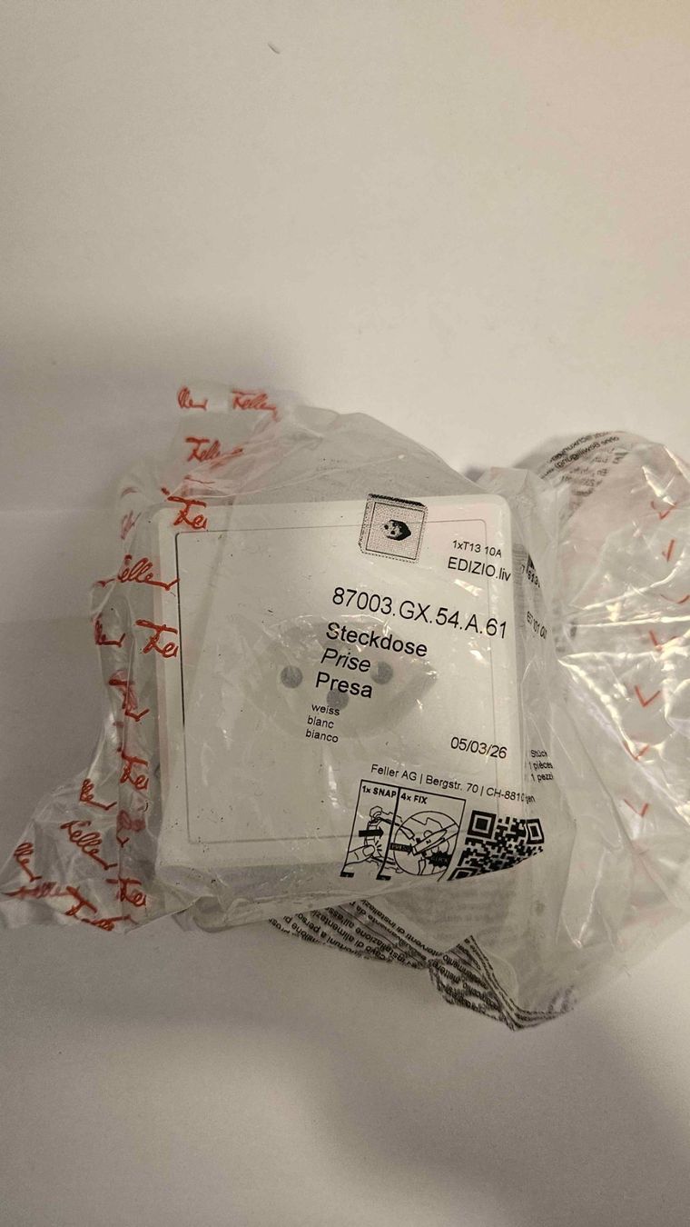Stecker: Feller AP Steckdose, 1xT13 10A, EDIZIO.liv – Neu und originalverpackt aus Buochs von D.Scheuber 1