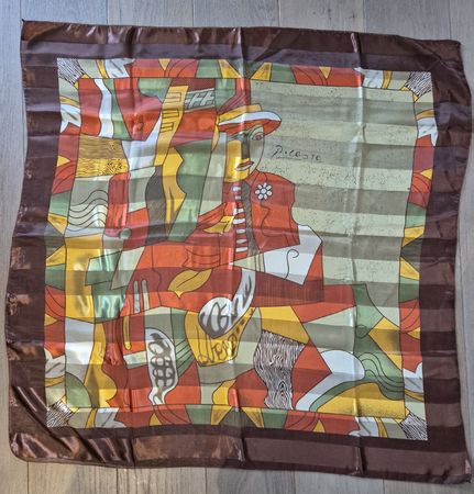 Foulard vintage Picasso art abstrait coloré, soie, rare