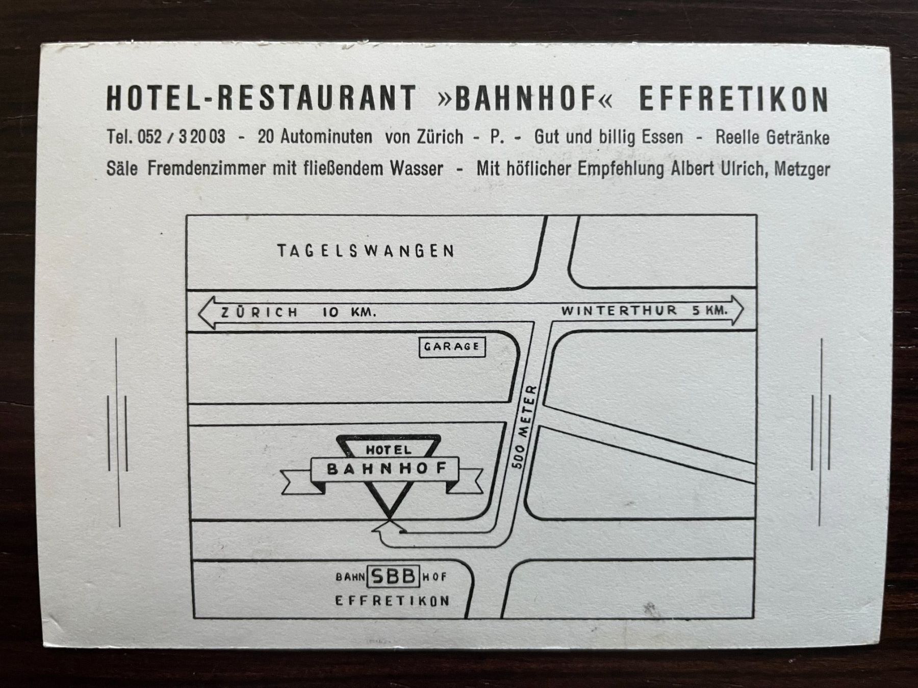 Cartoline postali: EFFRETIKON WERBEKÄRTCHEN Hotel-Restaurant Bahnhof, Oldtimer – Usato da Wald ZH venduto da TLILEF 1
