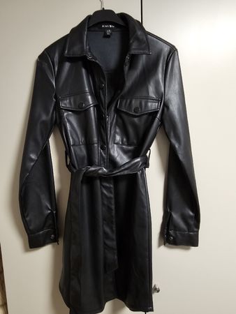 Amisu Lederlook Kleid, Schwarz, Gr. 38,