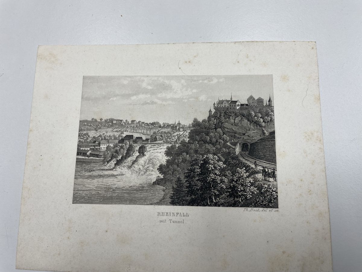 Grafica & Litografie: Originale Rheinfall-Lithographie, seltene Ansicht mit Tunnel – Usato da Volketswil venduto da Edwiga01