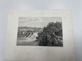 Originale Rheinfall-Lithographie, seltene Ansicht mit Tunnel