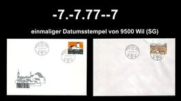 -7.-7.77--7 Einmalige Datumsstempel, 2 Briefumschläge Wil SG