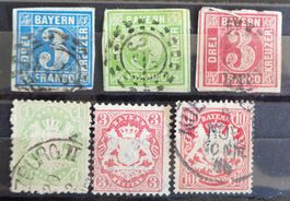 BAVIÈRE - BAYERN: 6 Gestempelte aus 1850–1888