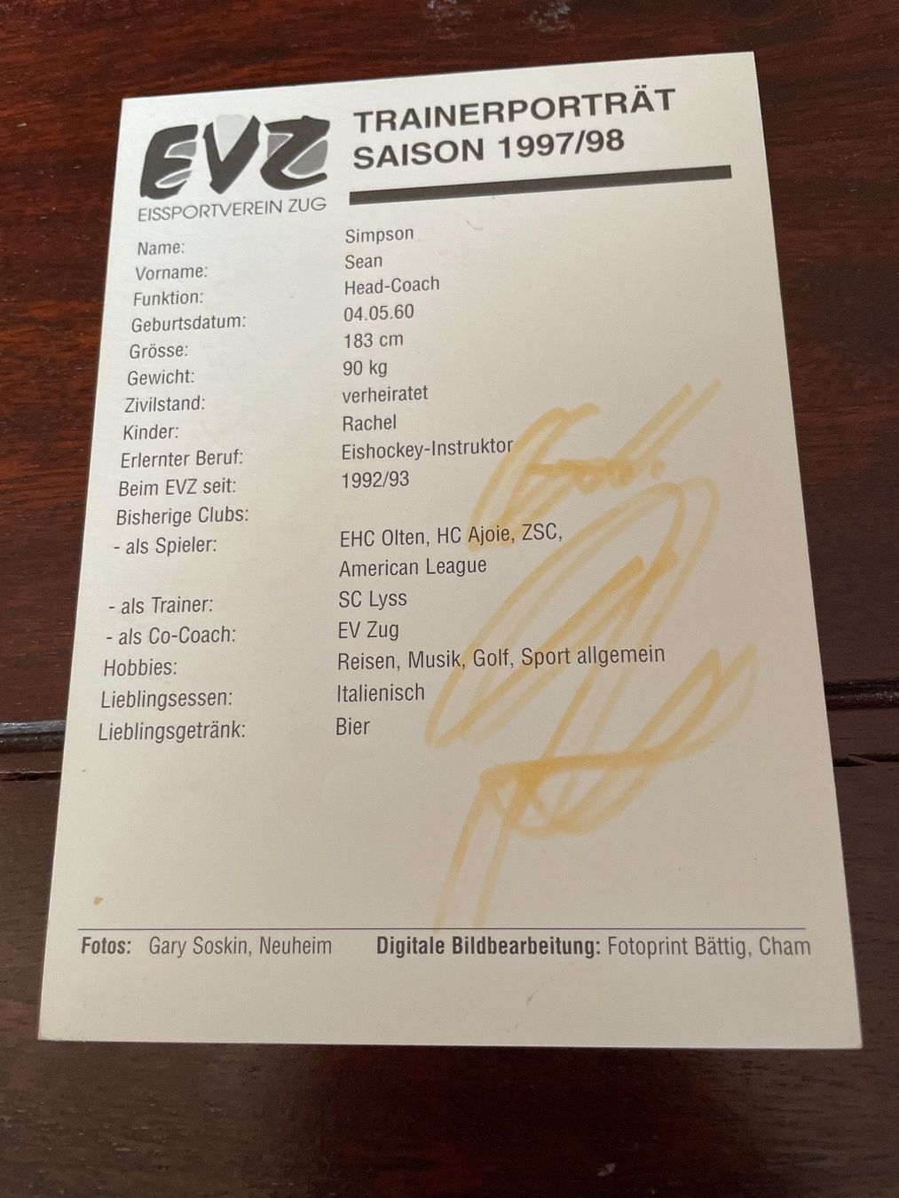 Autogramme: EV Zug EVZ Vintage Autogrammkarte – Gebraucht aus Wallisellen von theadicts77 1