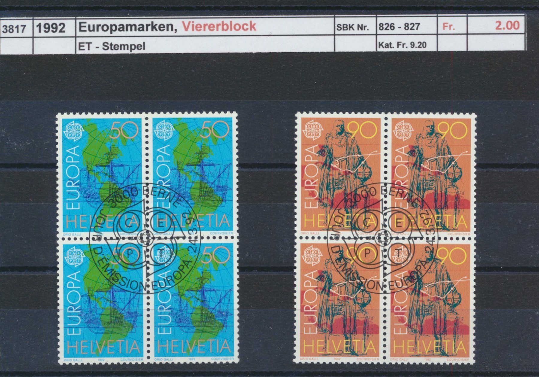 Tutti i francobolli: 1992 "Europamarken", Viererblock, gestempelt – Usato da Winterthur venduto da Zupogeru