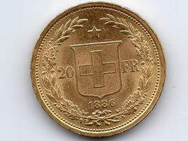 (3) 20 Franken Vreneli 1886 Helvetia, Top Stgl