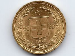 (1945) 20 Franken Vreneli 1886 Helvetia, Top Stgl