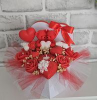 Valentinstag Geschenk - Bärli Gesteck mit Herz Kerzen