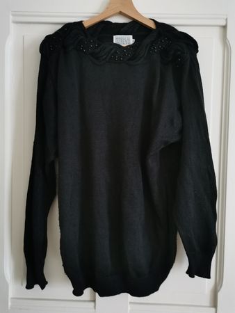 langer, bequemer Vintage Pulli, tolle Details Gr 44 oversize