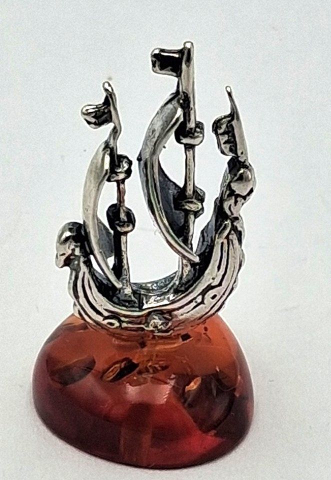 Statuette: Silber Schiff mit Bernsteinsockel Vitrinenobjekt Bernstein – Nuovo e nell'imballaggio originale da Heiligkreuzsteinach venduto da schmucktime