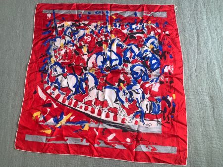 ROLF KNIE "Pferde in der Manege" rotes Seidenfoulard 1991