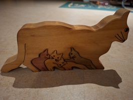 Bilderkiste Lankau Holzfigur/ Puzzle Katze mit Jungen