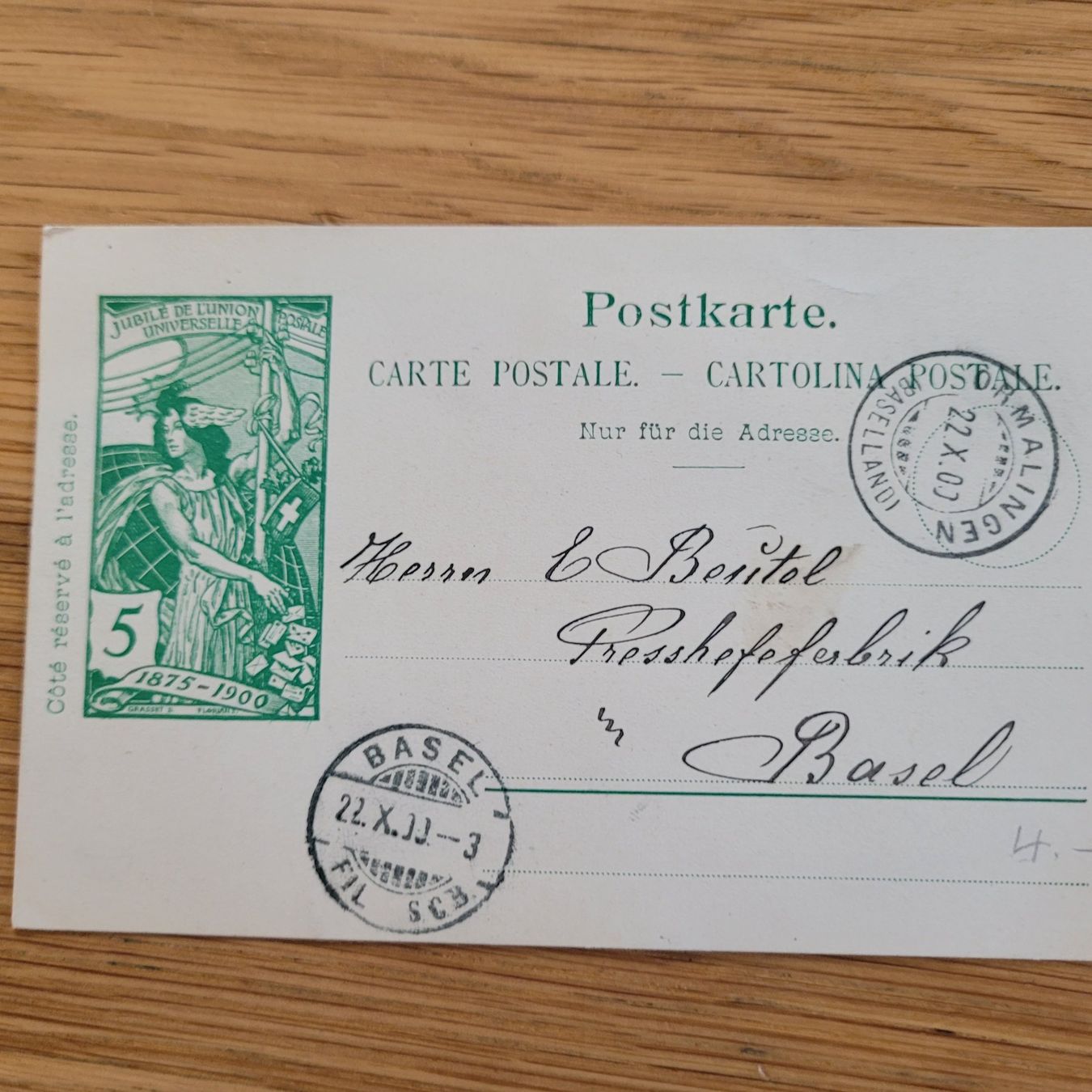 Tutti i francobolli: Document Ormalinges 1900 Basel – Usato da Biel/Bienne venduto da Destockweb