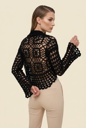 Boléro Crochet Noir Motifs Floraux T. M