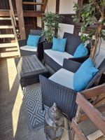 Gartenmöbel Set Polyrattan mit Kissen und Truhe