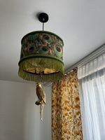 Hängelampe Peacock Feder Motiv mit Fransen und Vogel Gold an