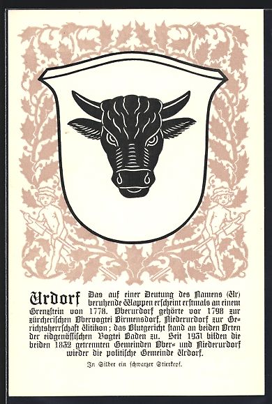 Cartoline postali: Urdorf, Wappen mit schwarzem Stierkopf – Usato da Berlin venduto da bartko-reher
