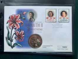 ALDERNEY-1st Day Cover 21.4.1996-5 Pounds QUEEN'S 70th Birth