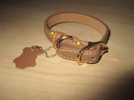 Soft Leder Hundehalsband Braun Länge 20,5 bis 26,5cm Neu