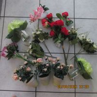 Künstliche Blumen-Set  13 Stk. Rosen rot Töpfli rosa....