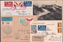 1924-1953, 12 sehr saubere Flugpost-Briefe mit guten Frankat