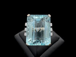 Aquamarin 23.5c Diamanten 0.3c Ring 18k WG Grösse 50 *S2060