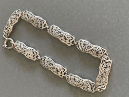 800 Silber fein Biedermeier Armband filligran 18cm