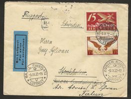Flugpost Schweiz 1932 Zürich Basel Malmö Stockholm  Luftpost
