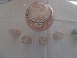 Set Glas Schnaps Karaffe, 4 Gläser Rot/Weiss/Gold