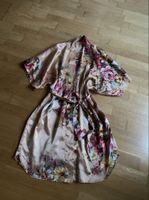 Damen Morgenmantel Satin beige Blumenmuster Grösse M