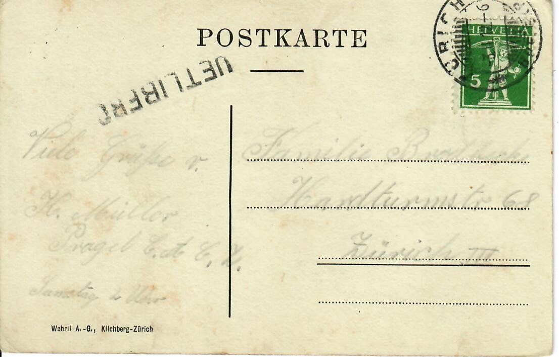Ansichtskarten: Uetliberg - Stabstempel  1912 – Gebraucht aus Hochdorf von Ziegel-16 1