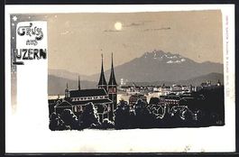 Luzern, Ortsansicht gegen die Berge bei 