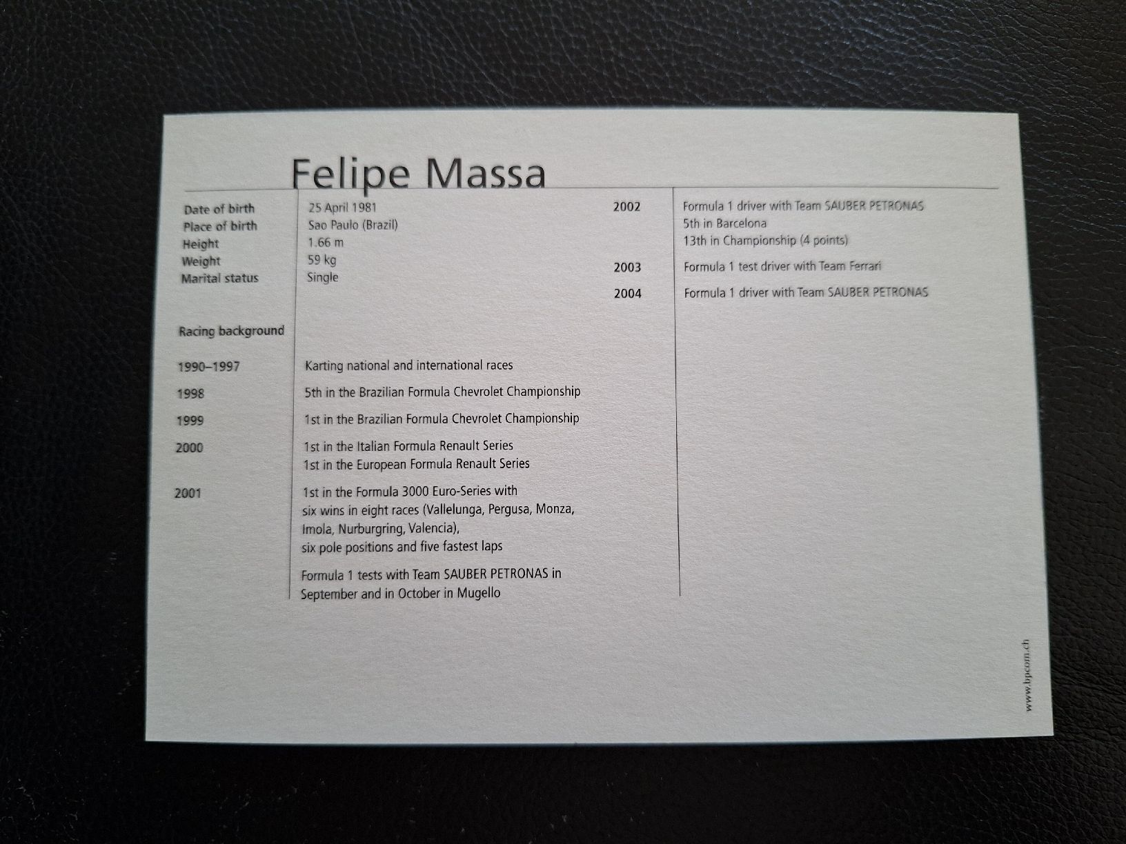 Autografi: Felipe Massa Team Sauber Autogrammkarte – Usato da Thun venduto da wuschu 1