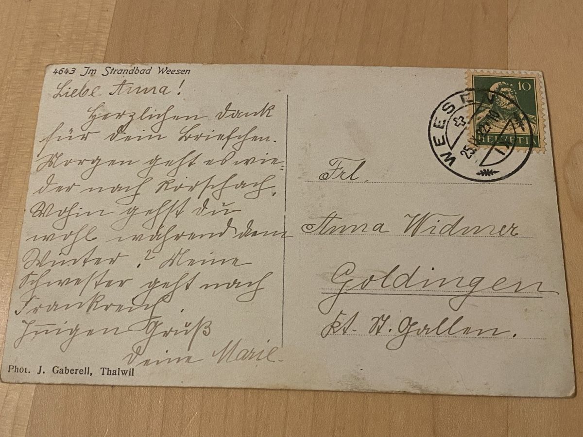 Cartoline postali: Strandbad Weesen 1922 – Usato da Mosnang venduto da Goldwasser 1