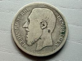 2 Franc 1866 Belgien - Silber 835/1000 - ca. 10 Gramm