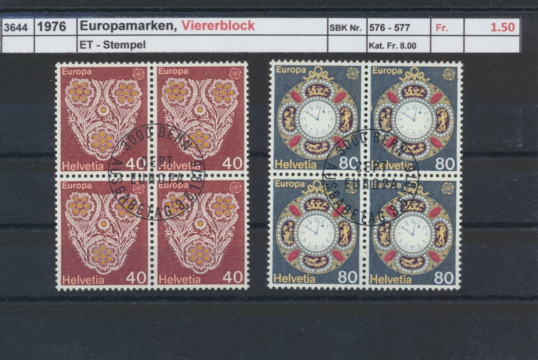 Tutti i francobolli: 1976 "Europamarken", Viererblock, gestempelt – Usato da Winterthur venduto da Zupogeru