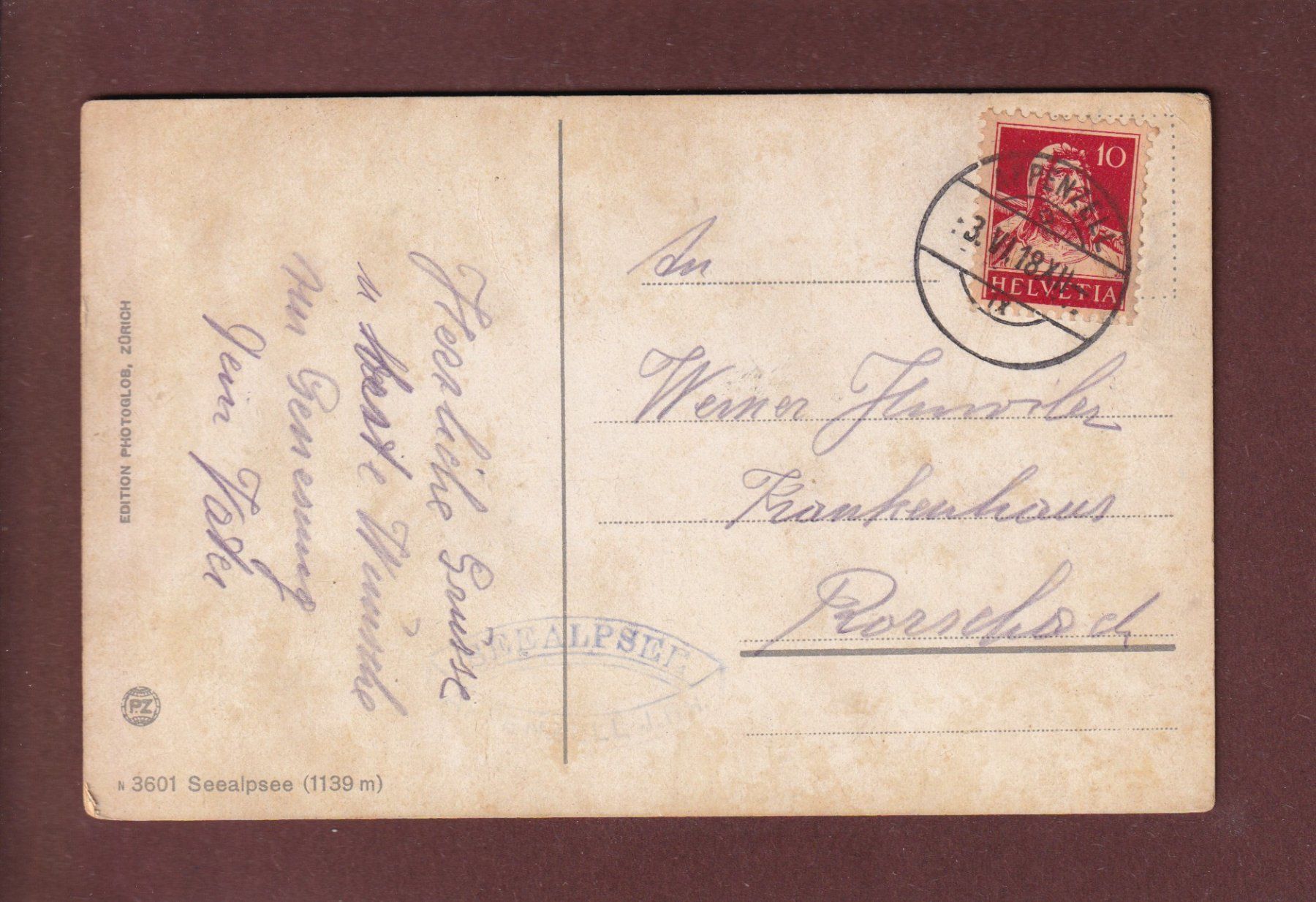 Ansichtskarten: SEEALPSEE - 1918 – Gebraucht aus Pully von nicecards 1