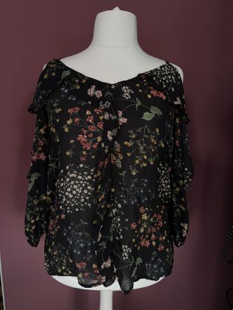Luftige, sommerliche Bluse schwarz blumig-bunt Gr.XL