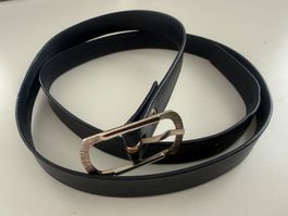 Gürtel mit silberner Schnalle, 90 cm, dunkelblau