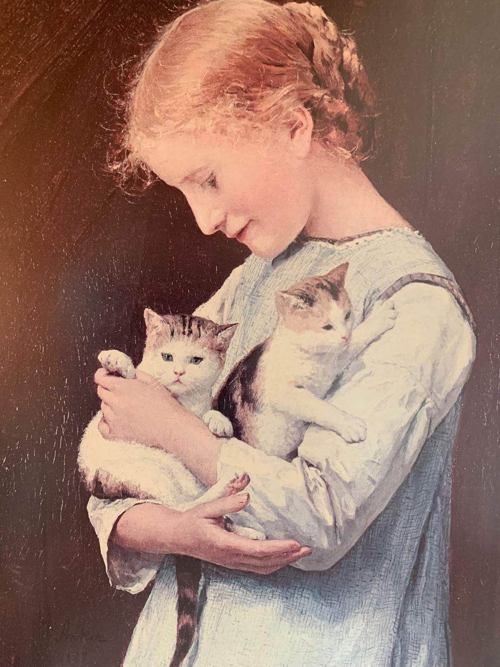 Poster & Bilder: Albert Anker Bild Druck Mädchen mit 2Katzen – Gebraucht aus Heiden von andraaa 1