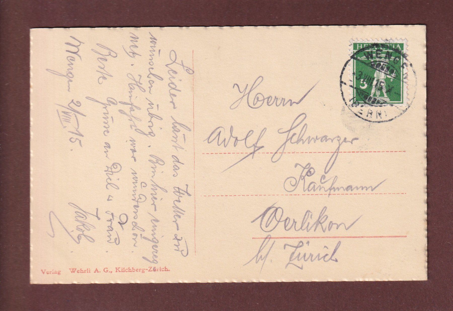 Cartoline postali: WENGEN - Jungfrau - 1915 – Usato da Pully venduto da nicecards-shop 1